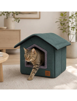 Petlebi Ev Modeli Kedi ve Küçük Irk Köpek Yatağı 40x40x40cm (Yeşil)