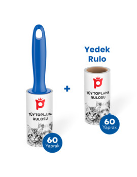 Petlebi Kedi ve Köpekler İçin Tüy Toplama Rulosu (60 Yaprak) + Yedek Rulo (60 Yaprak)