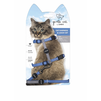 M-Pets Gentle Kedi Göğüs Tasması Seti 120cm (Mavi)